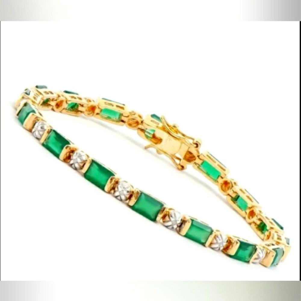 18KT GOLD GREEN AGATE AND DIAMOND BRACELET 10 TCW
